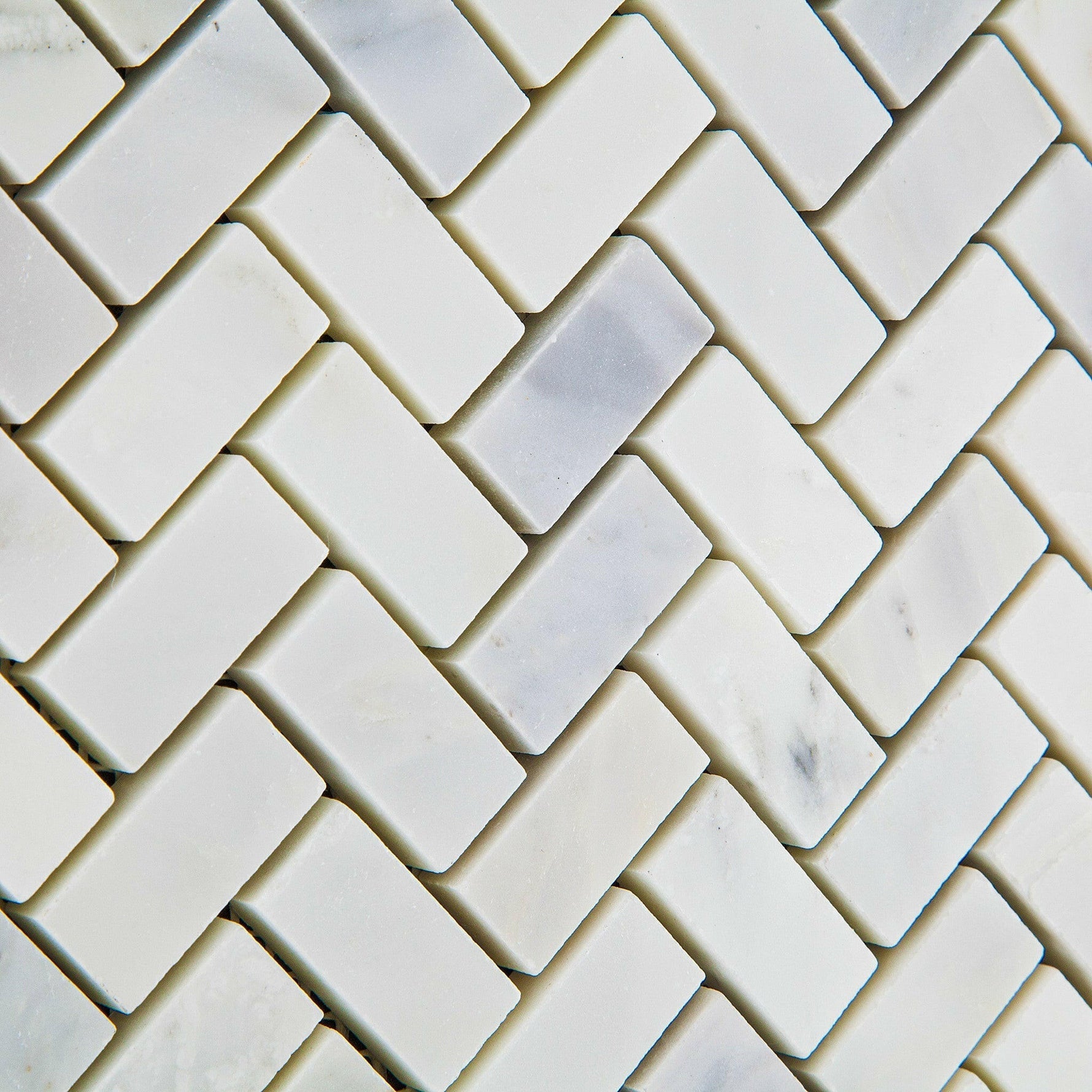 Oriental White / Asian Statuary Marble Polished Mini Herringbone Mosaic Tile-Marble Mosaic-American Tile Depot