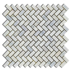 Oriental White / Asian Statuary Marble Polished Mini Herringbone Mosaic Tile-Marble Mosaic-American Tile Depot