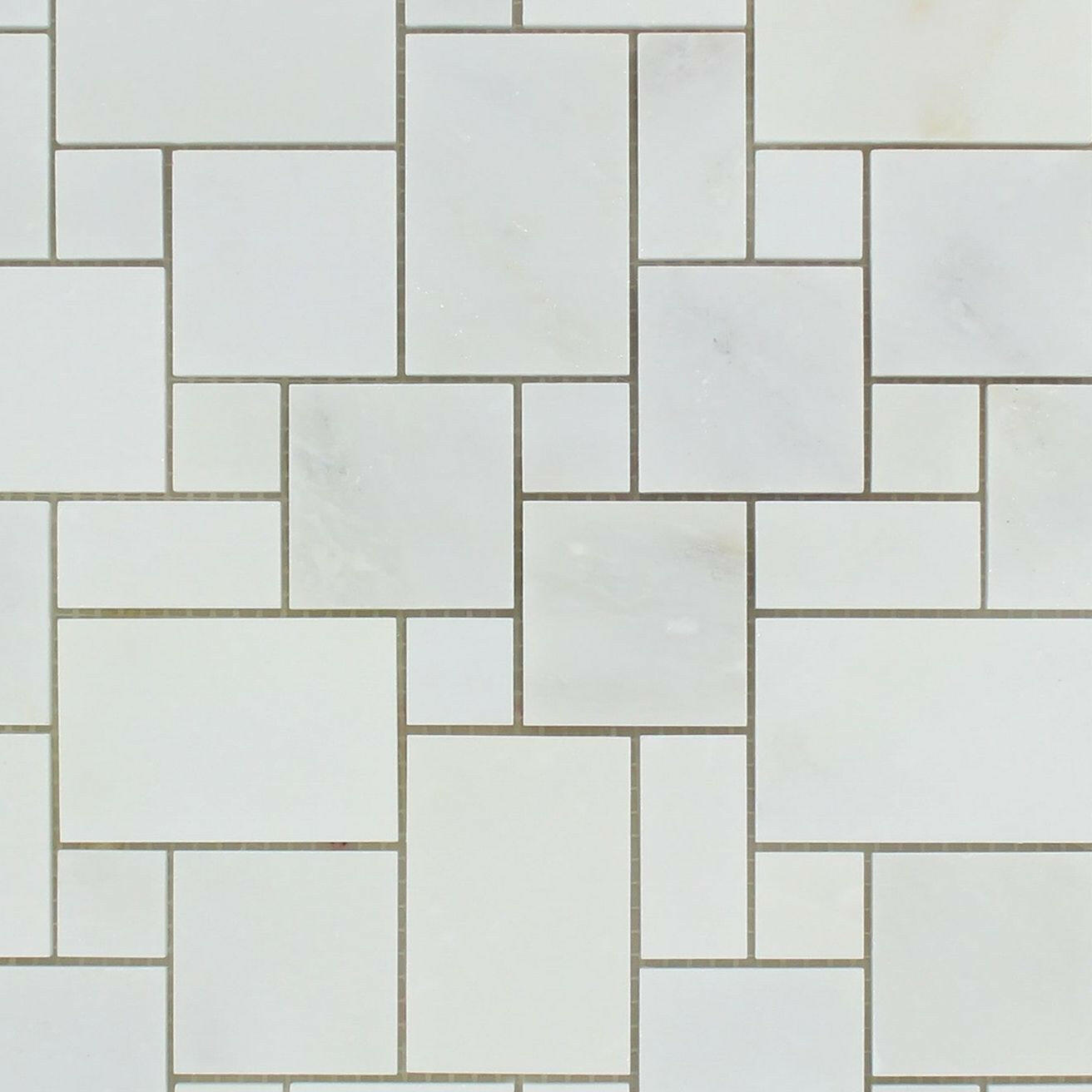 Oriental White / Asian Statuary Marble Polished Mini Versailles Mosaic Tile-Marble Mosaic-American Tile Depot