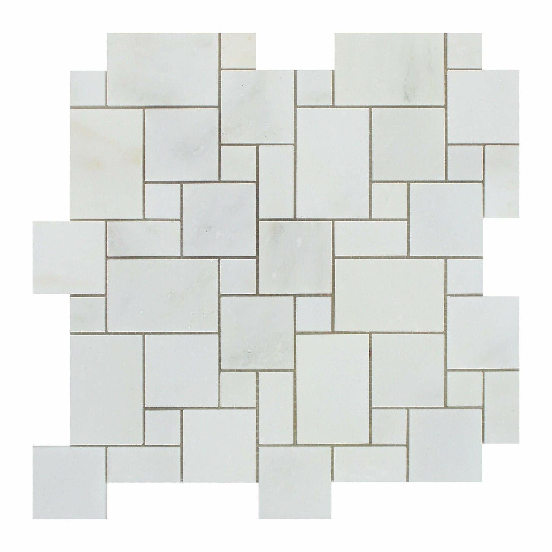 Oriental White / Asian Statuary Marble Polished Mini Versailles Mosaic Tile-Marble Mosaic-American Tile Depot