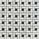 Oriental White / Asian Statuary Marble Polished Pinwheel Mosaic Tile w/ Black Dots-Marble Mosaic-American Tile Depot