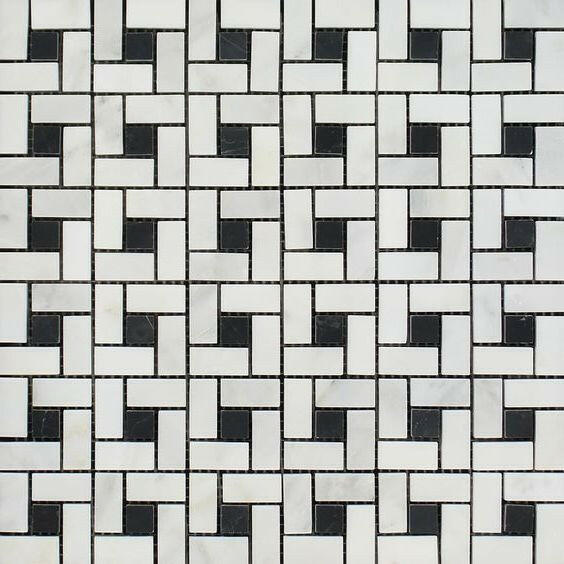 Oriental White / Asian Statuary Marble Polished Pinwheel Mosaic Tile w/ Black Dots-Marble Mosaic-American Tile Depot