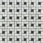 Oriental White / Asian Statuary Marble Polished Pinwheel Mosaic Tile w/ Black Dots-Marble Mosaic-American Tile Depot