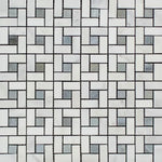 Oriental White / Asian Statuary Marble Polished Pinwheel Mosaic Tile w/ Blue Gray Dots-Marble Mosaic-American Tile Depot