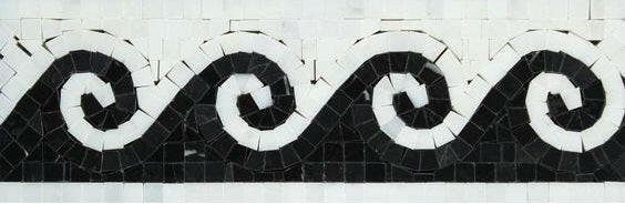 Oriental White Marble Honed Wave Border w / Black Dots-Marble Border-American Tile Depot