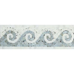 Oriental White Marble Honed Wave Border w / Blue-Gray Dots-Marble Border-American Tile Depot