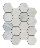 Oriental White / Asian Statuary Marble Polished 3" Hexagon Mosaic Tile