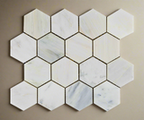 Oriental White / Asian Statuary Marble Polished 3" Hexagon Mosaic Tile