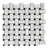 Oriental White / Asian Statuary Marble Honed Basketweave Mosaic Tile w/ Black Dots-Marble Mosaic-American Tile Depot