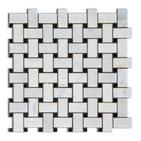 Oriental White / Asian Statuary Marble Honed Basketweave Mosaic Tile w/ Black Dots