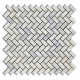 Oriental White / Asian Statuary Marble Polished Mini Herringbone Mosaic Tile