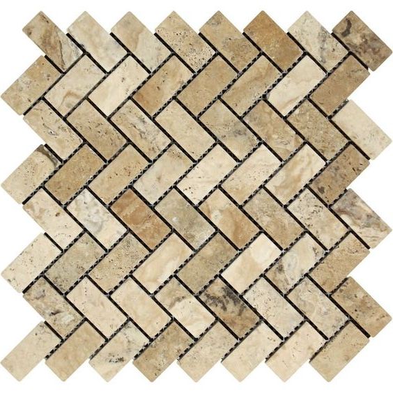 Philadelphia Travertine Tumbled 1 x 2 Herringbone Mosaic Tile-Travertine Mosaic-American Tile Depot