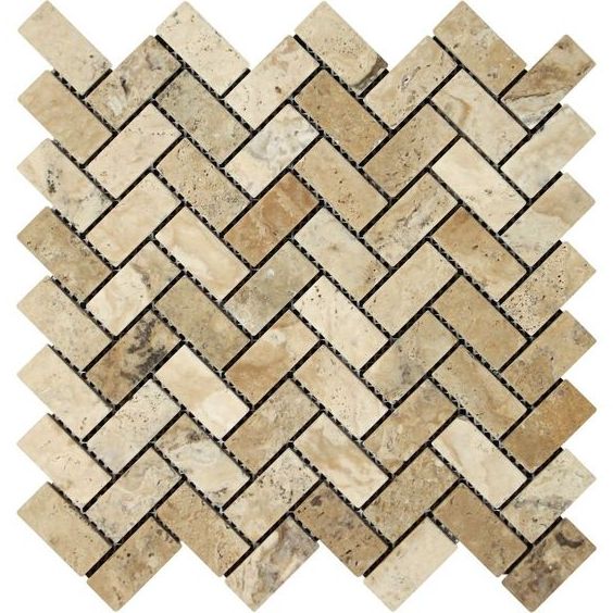 Philadelphia Travertine Tumbled 1 x 2 Herringbone Mosaic Tile-Travertine Mosaic-American Tile Depot