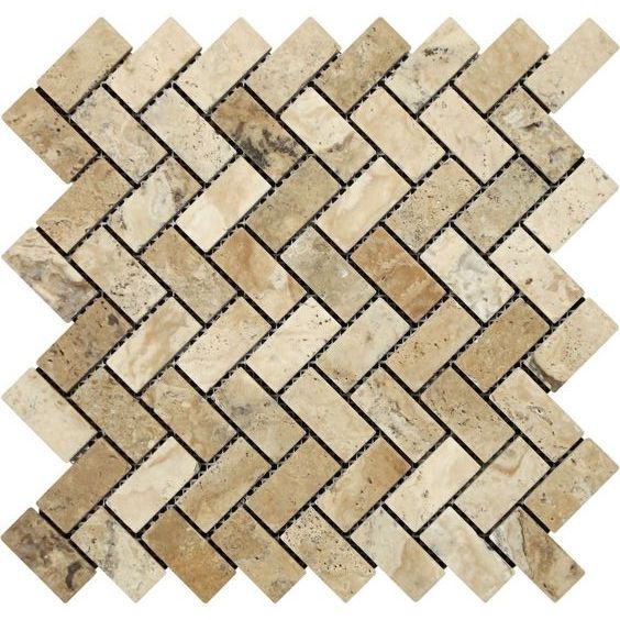 Philadelphia Travertine Tumbled 1 x 2 Herringbone Mosaic Tile-Travertine Mosaic-American Tile Depot