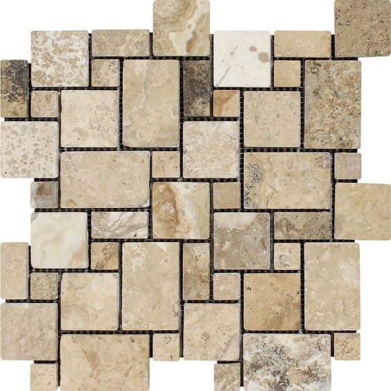 Philadelphia Travertine Tumbled Mini Versailles Mosaic Tile-Marble Mosaic-American Tile Depot