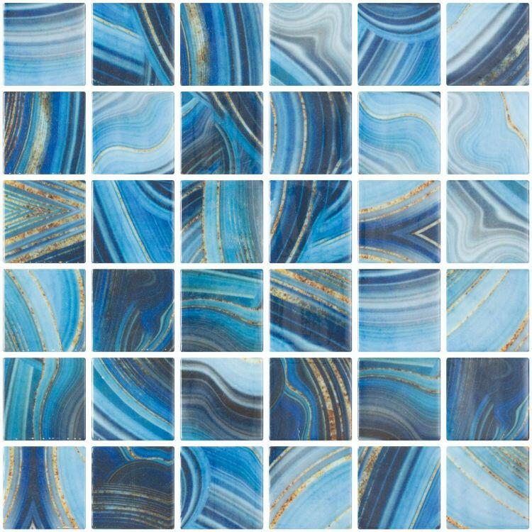 Phoenix Jasper Blue Polished Square Glass Mosaic Tile-Recycled Glass Mosaic-American Tile Depot