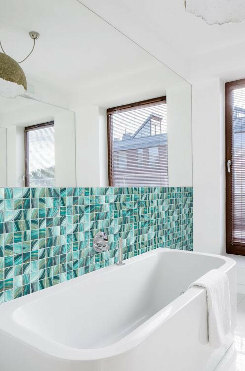 Phoenix Jasper Teal Polished Square Glass Mosaic Tile-Recycled Glass Mosaic-American Tile Depot