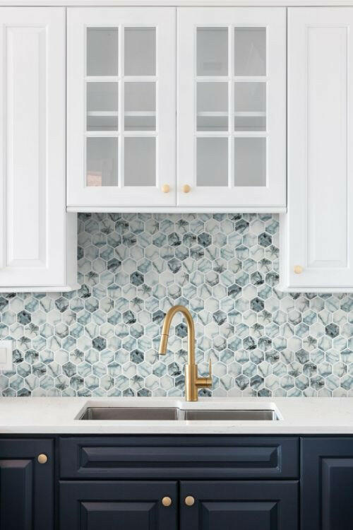 Phoenix Marbling Azul Hexagon Glass Mosaic Tile-Recycled Glass Mosaic-American Tile Depot