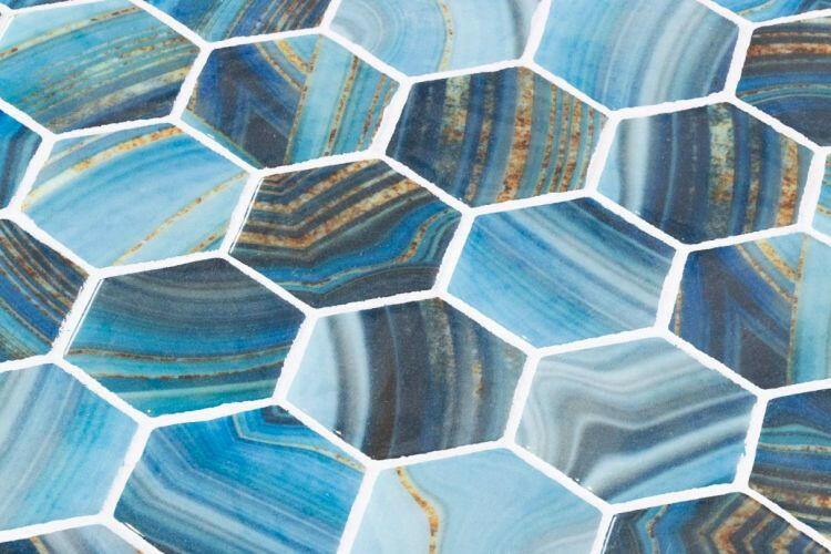 Phoenix Marbling Blue Polished Hexagon Glass Mosaic Tile-Recycled Glass Mosaic-American Tile Depot