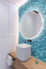 Phoenix Marbling Blue Polished Hexagon Glass Mosaic Tile-Recycled Glass Mosaic-American Tile Depot