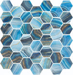 Phoenix Marbling Blue Polished Hexagon Glass Mosaic Tile-Recycled Glass Mosaic-American Tile Depot