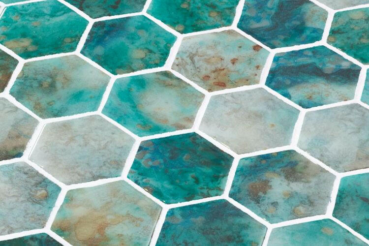 Phoenix Marbling Green Polished Hexagon Glass Mosaic Tile-Recycled Glass Mosaic-American Tile Depot