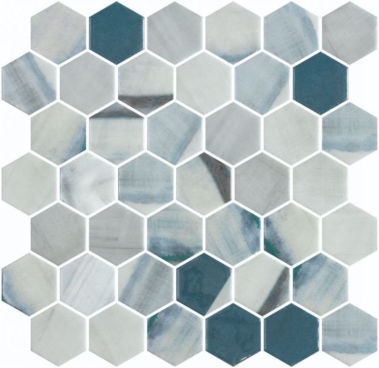 Phoenix Marbling Grey Hexagon Glass Mosaic Tile-Recycled Glass Mosaic-American Tile Depot