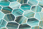 Phoenix Marbling Teal Polished Hexagon Glass Mosaic Tile-Recycled Glass Mosaic-American Tile Depot