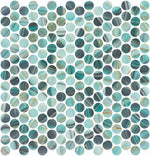 Phoenix Penny Teal Polished Circular Glass Mosaic Tile-Recycled Glass Mosaic-American Tile Depot