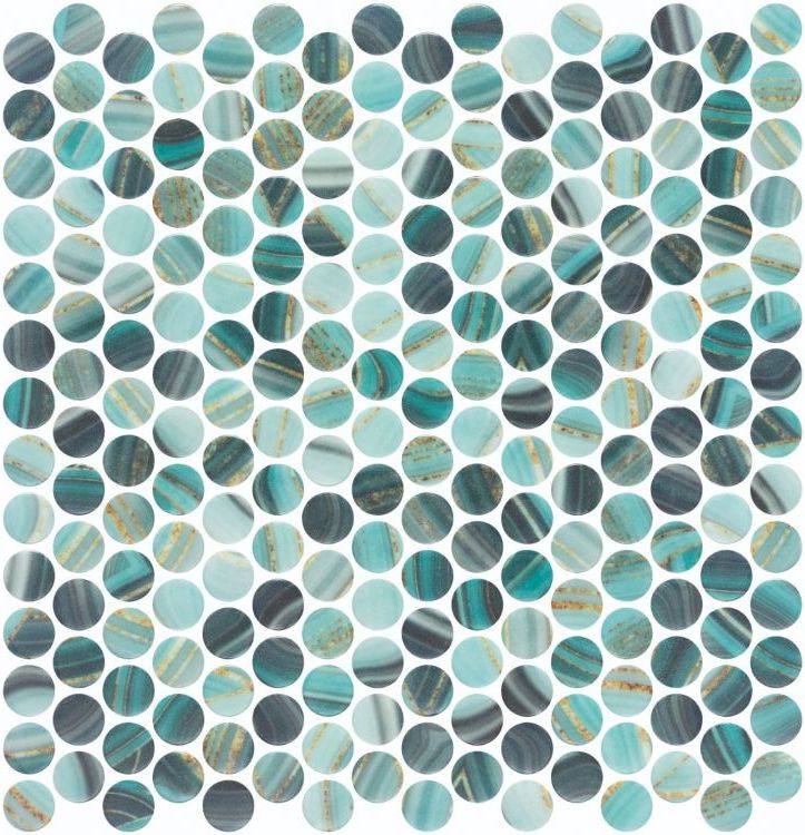 Phoenix Penny Teal Polished Circular Glass Mosaic Tile-Recycled Glass Mosaic-American Tile Depot