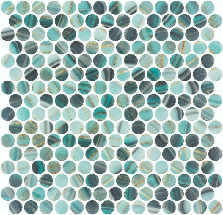 Phoenix Penny Teal Polished Circular Glass Mosaic Tile-Recycled Glass Mosaic-American Tile Depot