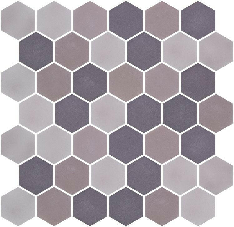 Phoenix Stoneglass Mixed Grey Matte Hexagon Glass Mosaic Tile-Recycled Glass Mosaic-American Tile Depot