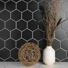 Phoenix Stoneglass XL Black Matte Hexagon Glass Mosaic Tile-Recycled Glass Mosaic-American Tile Depot