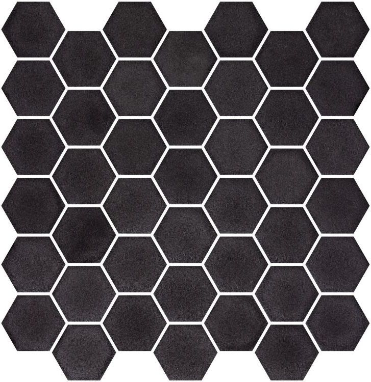 Phoenix Stoneglass XL Black Matte Hexagon Glass Mosaic Tile-Recycled Glass Mosaic-American Tile Depot