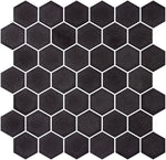 Phoenix Stoneglass XL Black Matte Hexagon Glass Mosaic Tile-Recycled Glass Mosaic-American Tile Depot