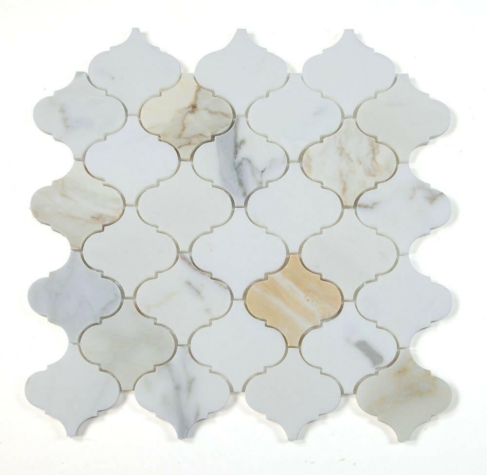 Precious Stone Arabesque Calacatta Gold Polished Lantern Marble Mosaic Tile-Marble Mosaic-American Tile Depot