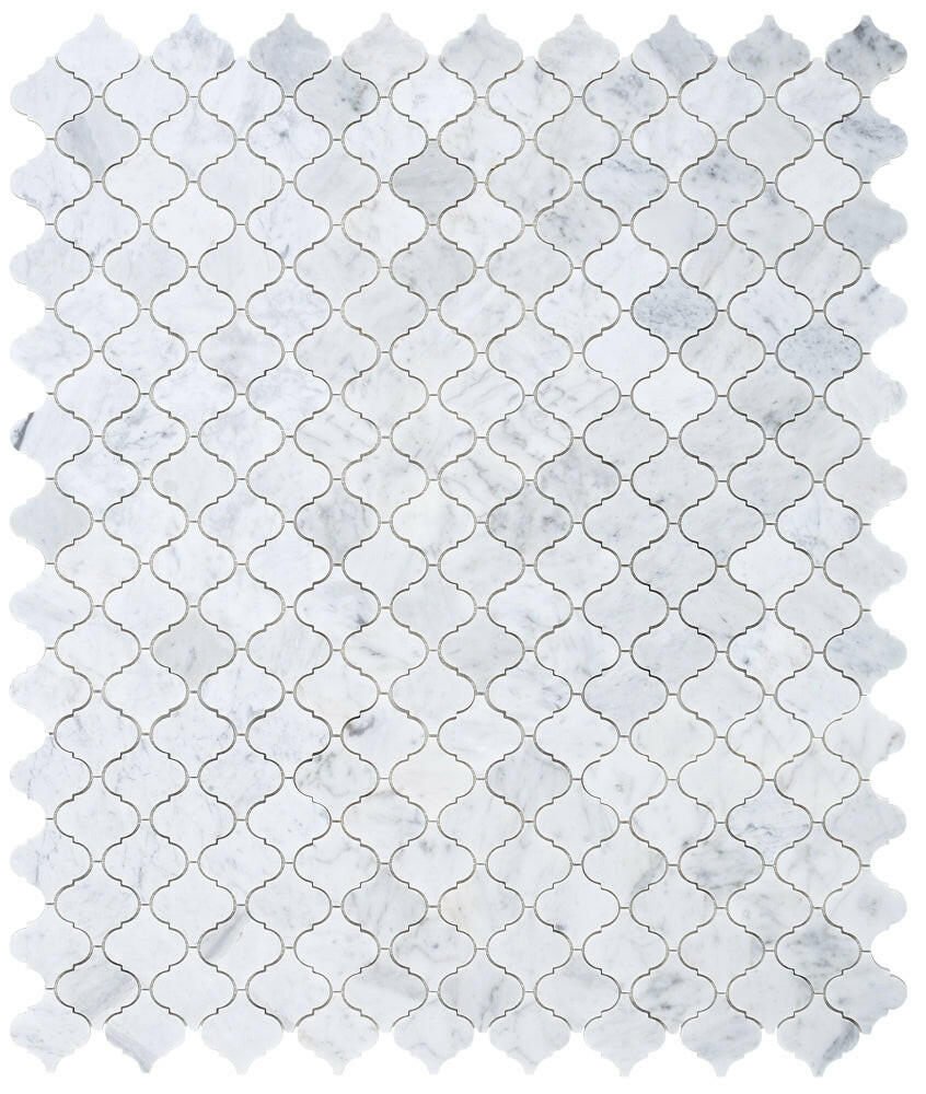 Precious Stone Arabesque Carrara Polished Lantern Marble Mosaic Tile-Marble Mosaic-American Tile Depot