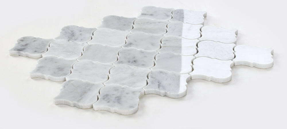 Precious Stone Arabesque Carrara Polished Lantern Marble Mosaic Tile-Marble Mosaic-American Tile Depot