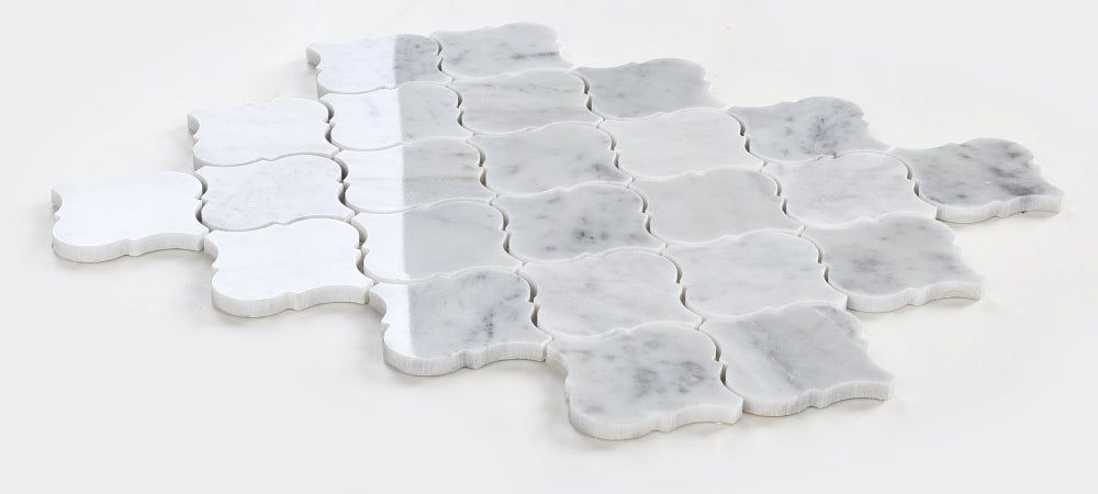 Precious Stone Arabesque Carrara Polished Lantern Marble Mosaic Tile-Marble Mosaic-American Tile Depot