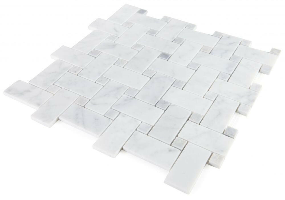 Precious Stone Cross Loft Polished Basketweave Marble Mosaic Tile-Marble Mosaic-American Tile Depot