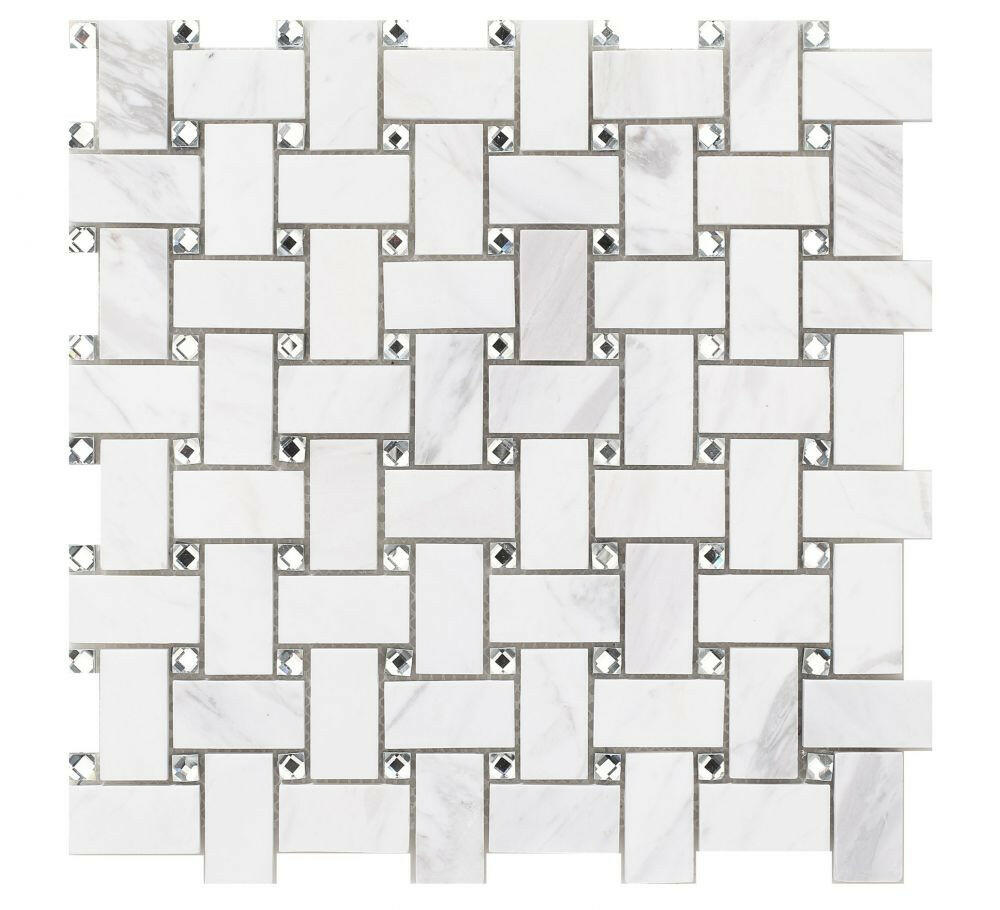 Precious Stone Cross White Basketweave Mosaic Wall Tile-Mixed Mosaic-American Tile Depot