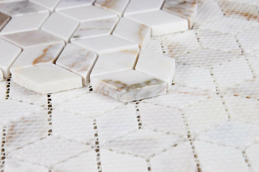 Precious Stone Cubic Calacatta Gold Polished Diamond Marble Mosaic Tile-Marble Mosaic-American Tile Depot