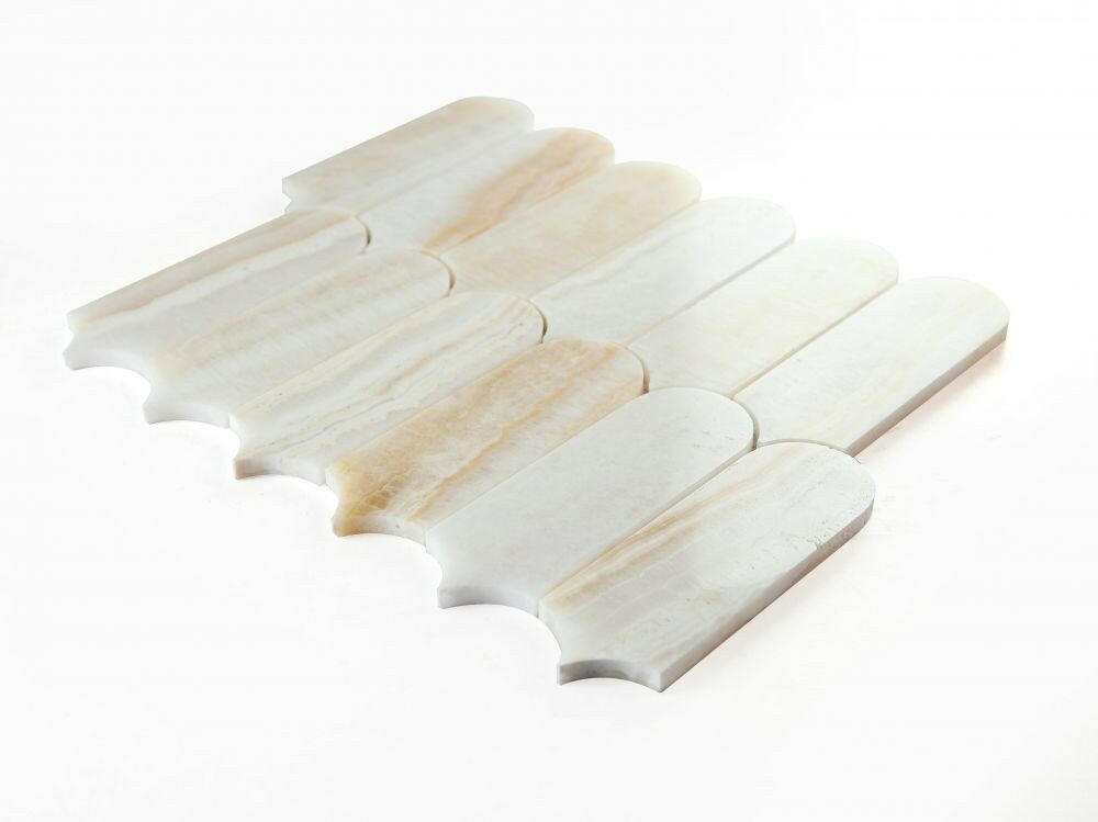 Precious Stone Piano Onyx Ivory Polished Arch Marble Mosaic Tile-Marble Mosaic-American Tile Depot