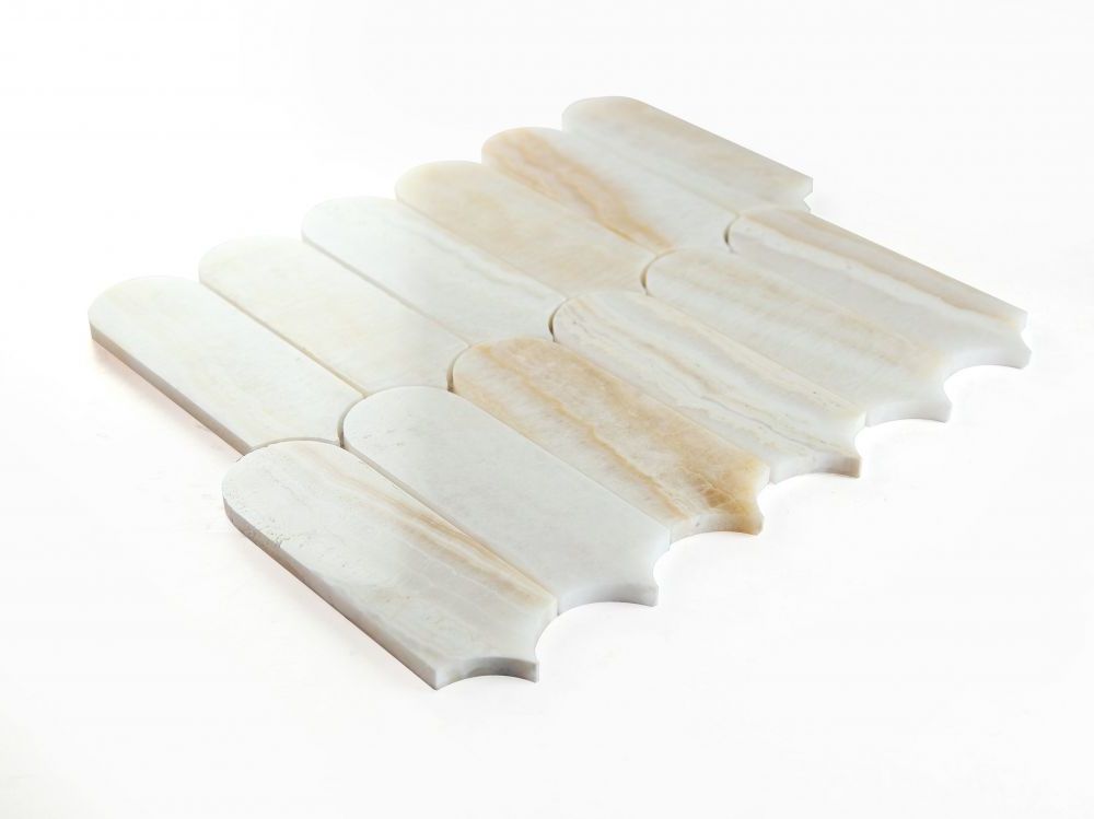 Precious Stone Piano Onyx Ivory Polished Arch Marble Mosaic Tile-Marble Mosaic-American Tile Depot