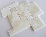 Premium White Onyx CROSS-CUT 4-Pieced OPUS Mini-Pattern Polished Mosaic Tile-Marble Mosaic-American Tile Depot