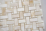 Premium White Onyx CROSS-CUT Basketweave Polished Mosaic Tile w/ White Onyx Dots-Marble Mosaic-American Tile Depot