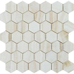 Premium White Onyx VEIN-CUT Polished 2" Hexagon Mosaic Tile-Marble Mosaic-American Tile Depot