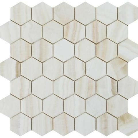 Premium White Onyx VEIN-CUT Polished 2" Hexagon Mosaic Tile-Marble Mosaic-American Tile Depot