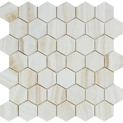 Premium White Onyx VEIN-CUT Polished 2" Hexagon Mosaic Tile-Marble Mosaic-American Tile Depot