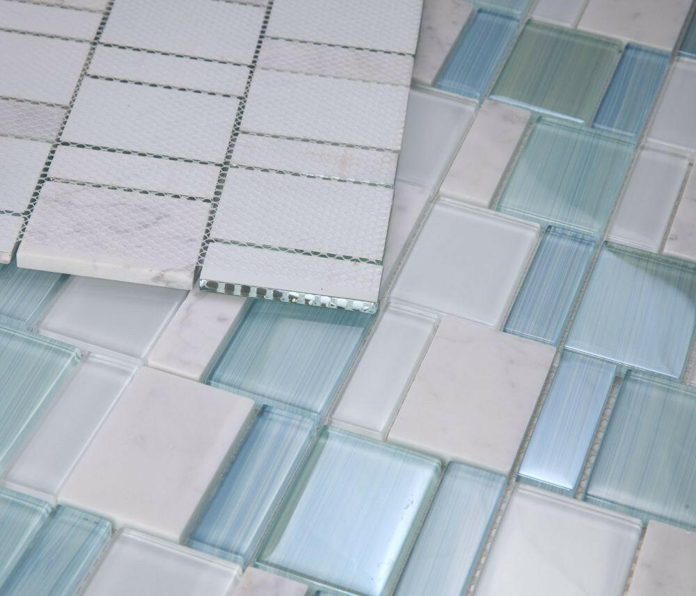 Prime Blue Multi-Sized Rectangular Mosaic Wall Tile-Mixed Mosaic-American Tile Depot